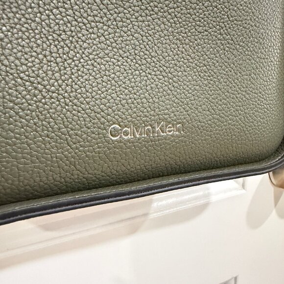 EUC Calvin Klein Olive Green & Brown Monogram Crossbody Bag - Picture 3 of 6